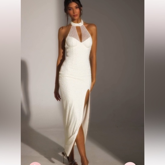 NWT Oh Polly Sicily embellished halter dress in ivory. US 2+ (bigger bust). - Picture 1 of 11